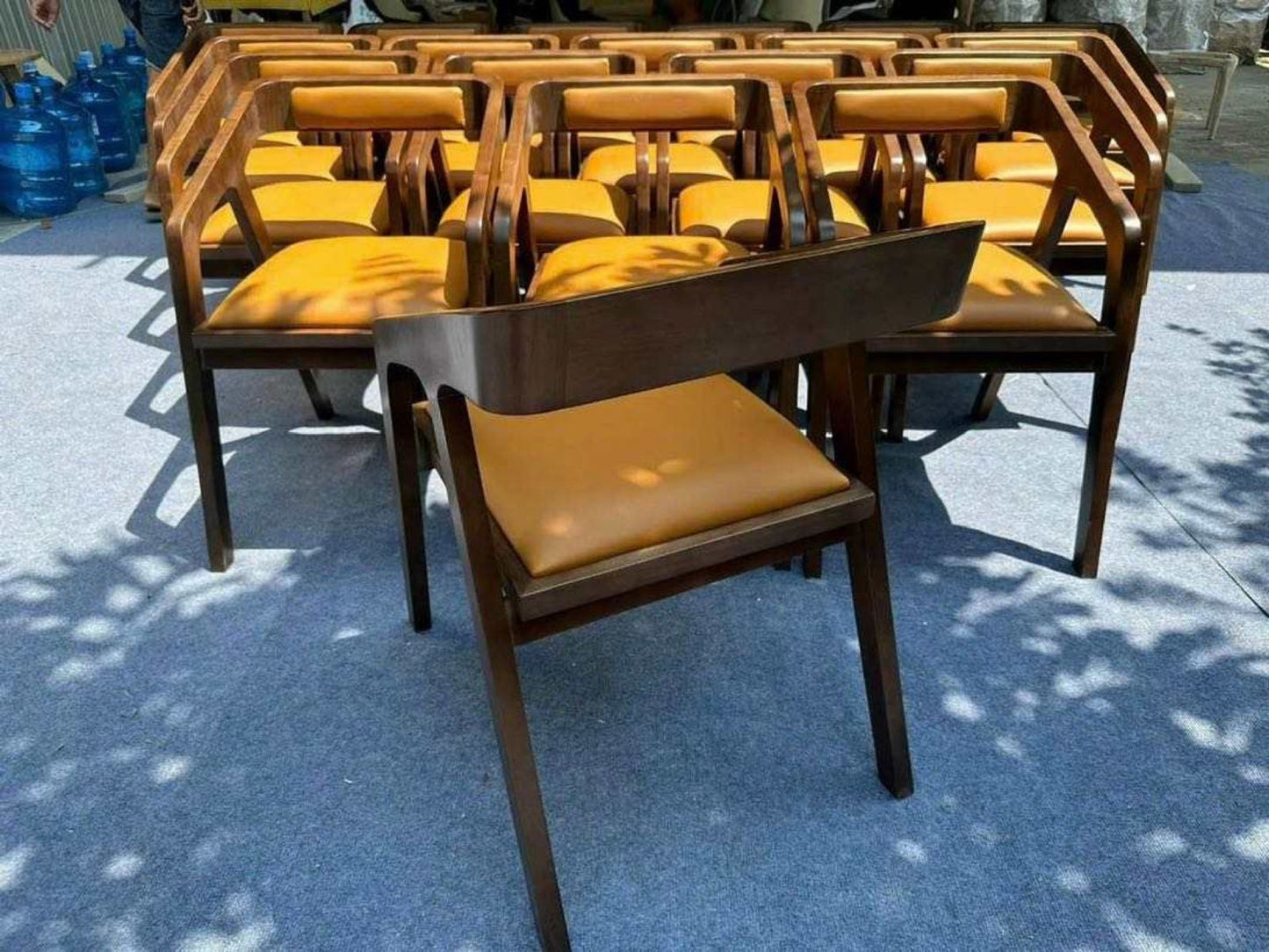 Discounted Price Dining set, Live Edge Wood Solid Dining Table - Saman Wood with PU Finish, Black Metal Legs - and Katakana chairs, Ideal for Home or Restaurant. Medium size with 4 chairs and Large Size with 6 chairs