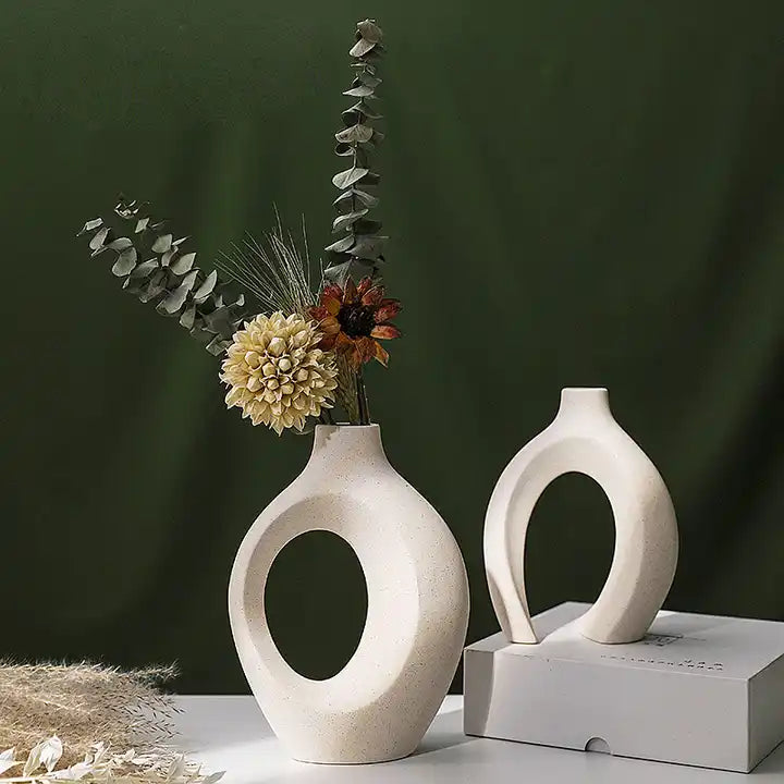 Set of ceramic vases, a perfect match for displaying natural dried pampas grass and flowers in a Nordic-inspired modern home decor style.