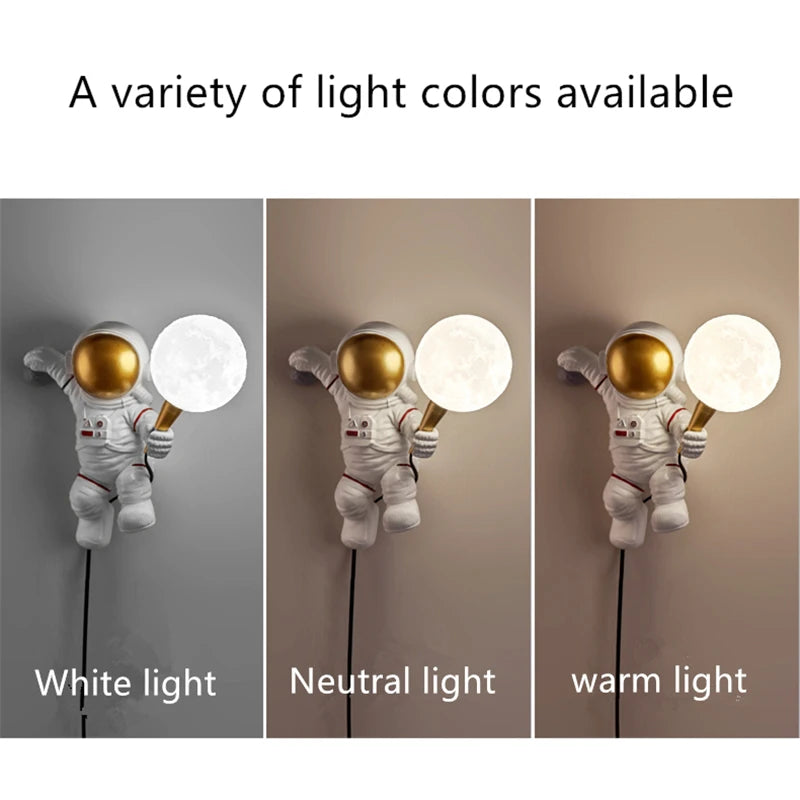 Nordic LED personality astronaut moon children's room wall lamp kitchen dining room bedroom study balcony aisle lamp decoration