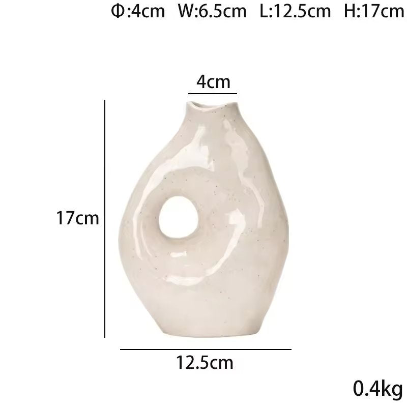 New Design Nordic white decorative round circle pottery Minimalism ceramic vase donuts