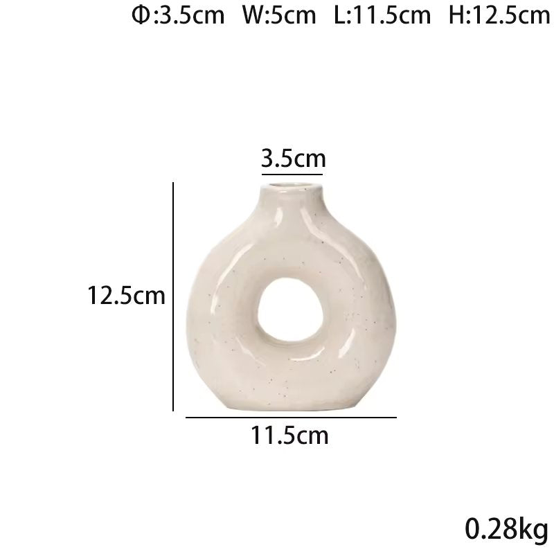 New Design Nordic white decorative round circle pottery Minimalism ceramic vase donuts