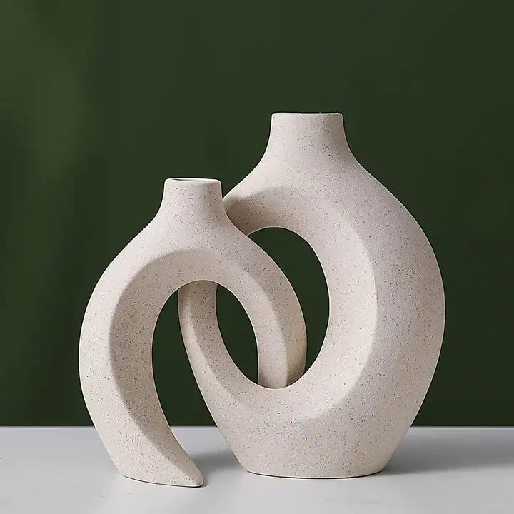 Set of ceramic vases, a perfect match for displaying natural dried pampas grass and flowers in a Nordic-inspired modern home decor style.