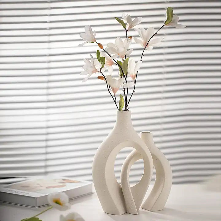 Set of ceramic vases, a perfect match for displaying natural dried pampas grass and flowers in a Nordic-inspired modern home decor style.