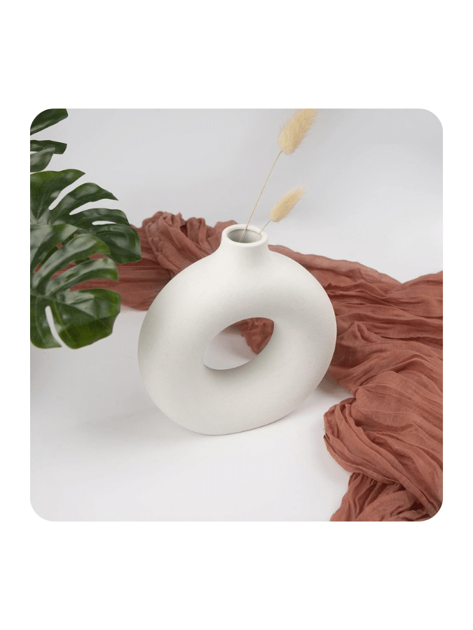 White Circular Ceramic Vase Stylish Table Centerpiece for Home Decor.