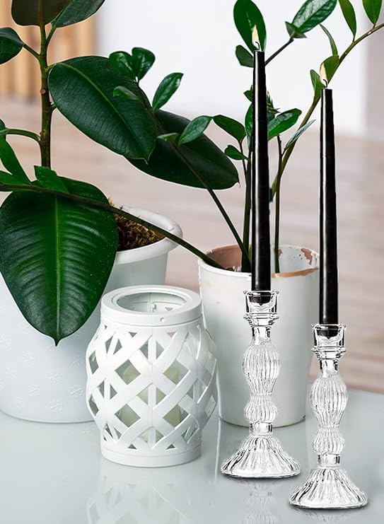 Glass Candlesticks vintage, Crystal Pressed Glass Candlesticks for Weddings and Home Decor.