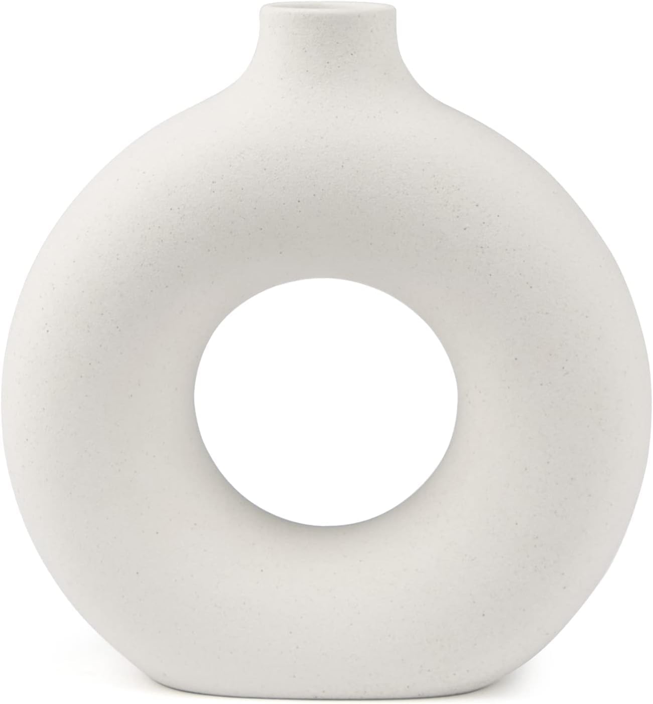 White Circular Ceramic Vase Stylish Table Centerpiece for Home Decor.