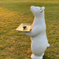 Polar Bear Sculpture Resin Figurine with Metal Tray for Stylish Home and Office Decor.