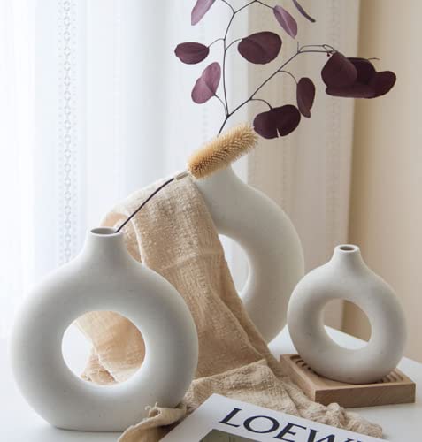 Donut Elegance Nordic Circular Hollow Ceramic Vase.