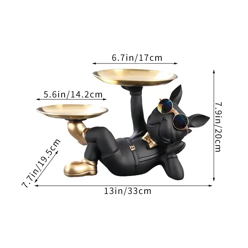 Modern French Bulldog Statue double tray resin decoration for home.