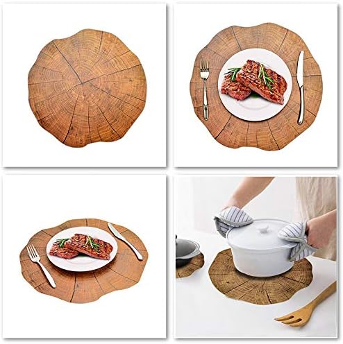 Placements Wood Grain Design Round Place Mats for Wedding, Hotel, Restaurant, Cafe