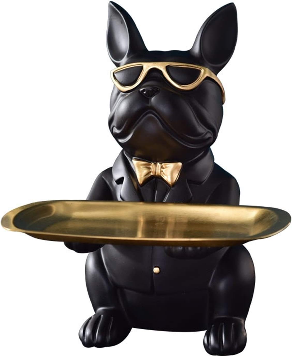 French Bulldog Sculpture with Stainless Steel Tray for Home Storage