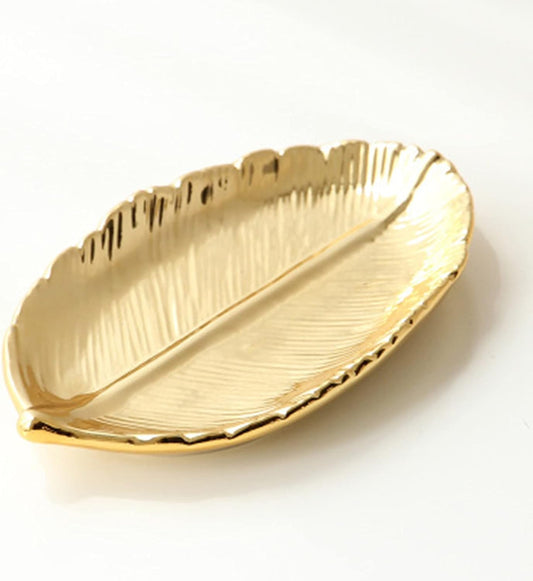 Golden Leaf Shaped Small Ceramic  Dish   Holder Tray Organizer Ceramic Decorative Dish