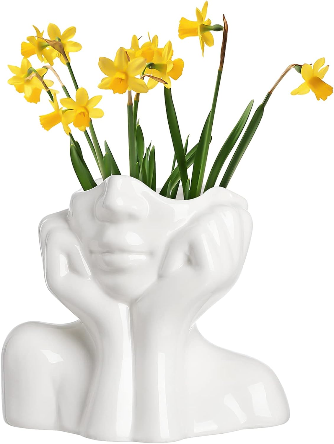 woman flower vase, Ceramic Face Vase  Modern Female Face Flower Vase.