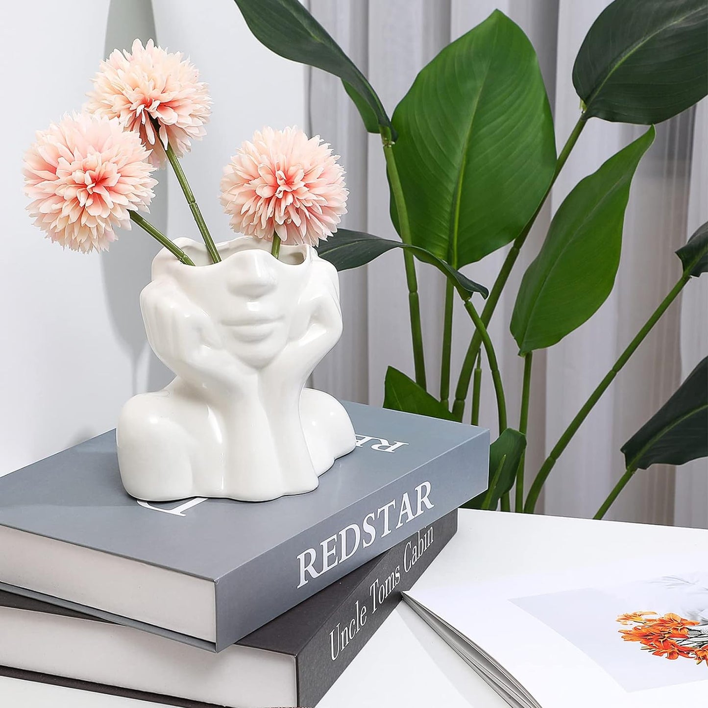 woman flower vase, Ceramic Face Vase  Modern Female Face Flower Vase.