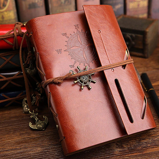 Vintage Refillable Journey Diary, Art Premium PU Leather Classic Embossed Travel Journal Notebook