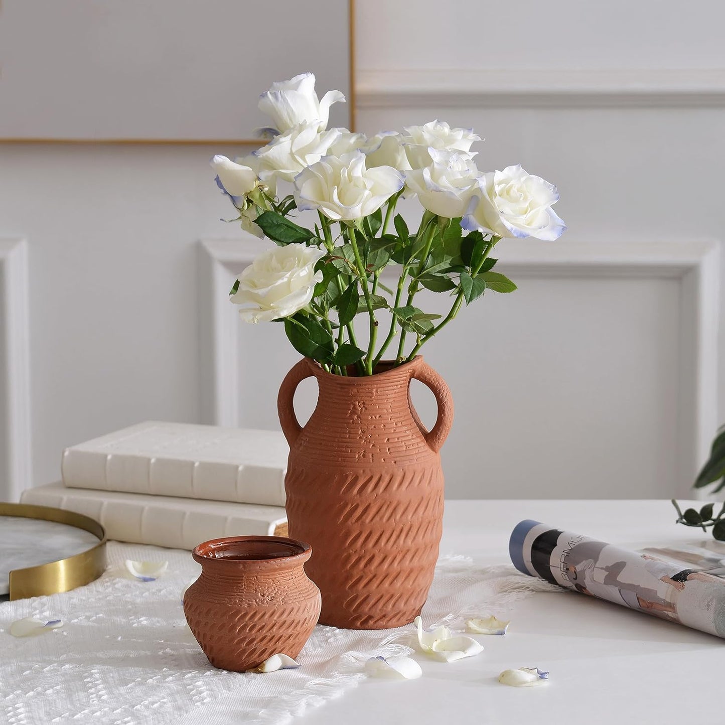 Ceramic Vase for Decorating with Flowers , Handmade Terracotta Pottery Jar Decoration.