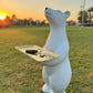 Polar Bear Sculpture Resin Figurine with Metal Tray for Stylish Home and Office Decor.