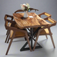 Discounted Price Dining set, Live Edge Wood Solid Dining Table - Saman Wood with PU Finish, Black Metal Legs - and Katakana chairs,  Ideal for Home or Restaurant. Medium size with 4 chairs and Large Size with 6 chairs