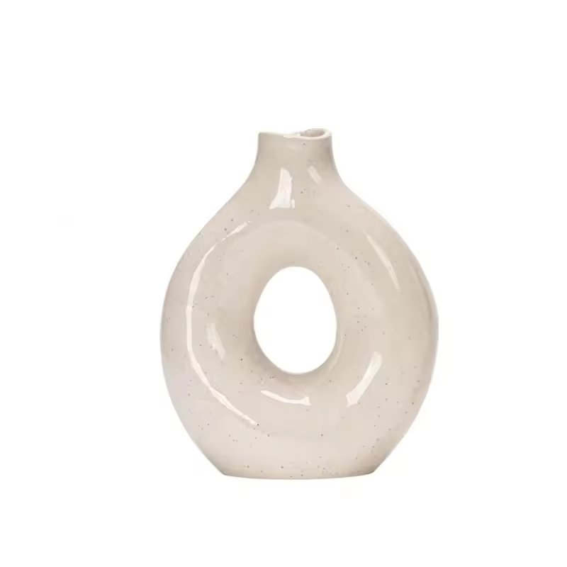 New Design Nordic white decorative  round circle pottery Minimalism ceramic vase donuts