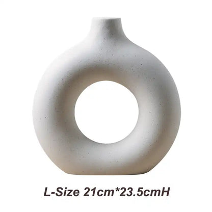 Donut Elegance Nordic Circular Hollow Ceramic Vase.