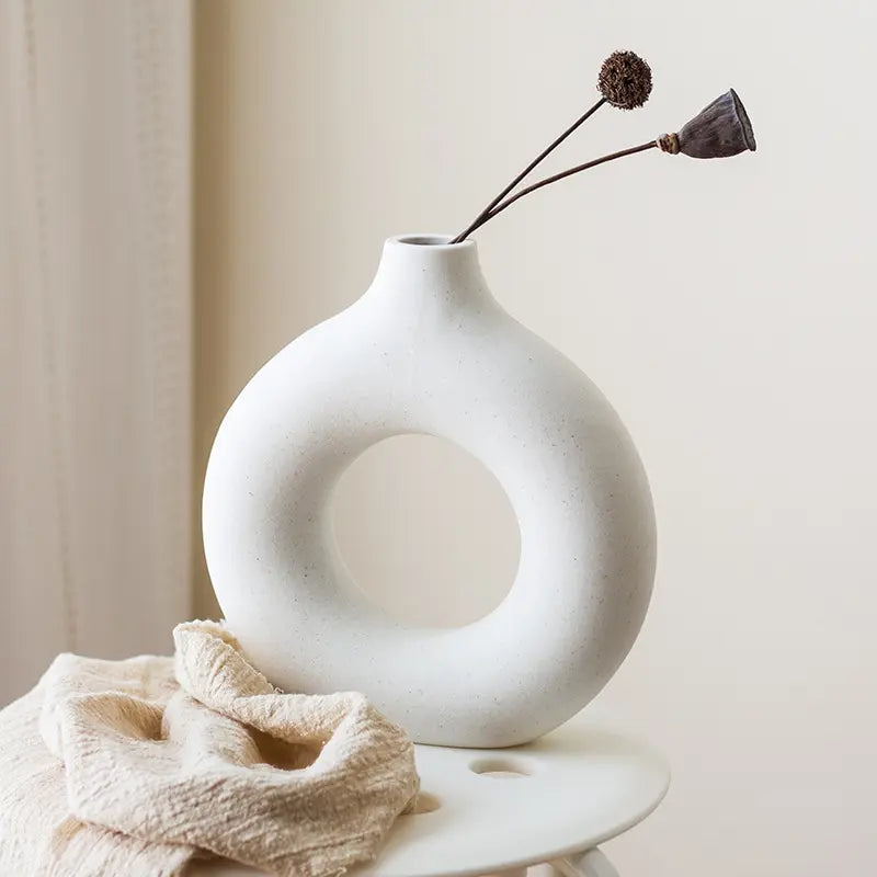 Donut Elegance Nordic Circular Hollow Ceramic Vase.