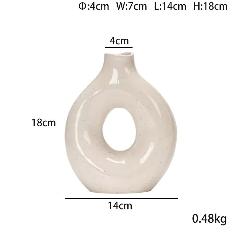 New Design Nordic white decorative  round circle pottery Minimalism ceramic vase donuts