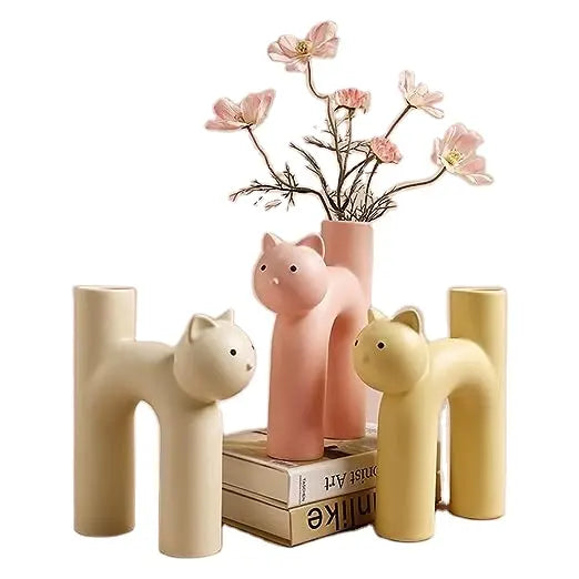 Cat Cartoon expression ceramic Vases.