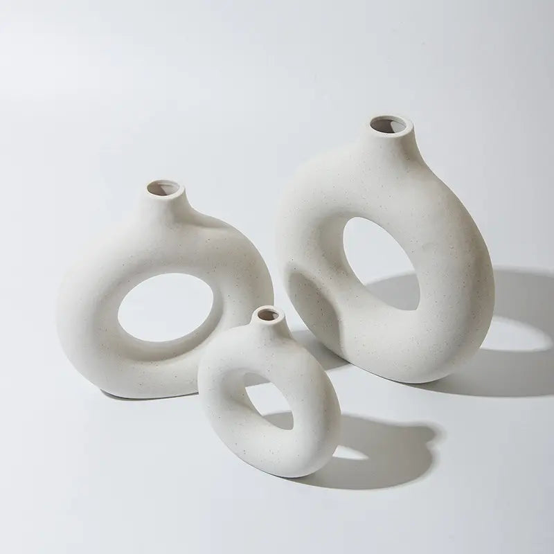 Donut Elegance Nordic Circular Hollow Ceramic Vase.