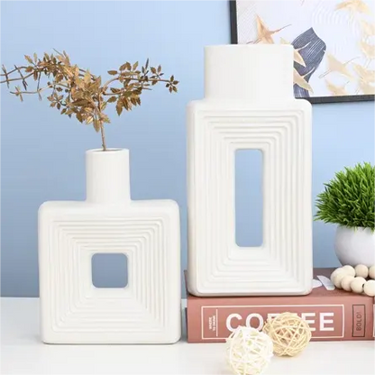 Set of two square vases, ceramic vase for home.