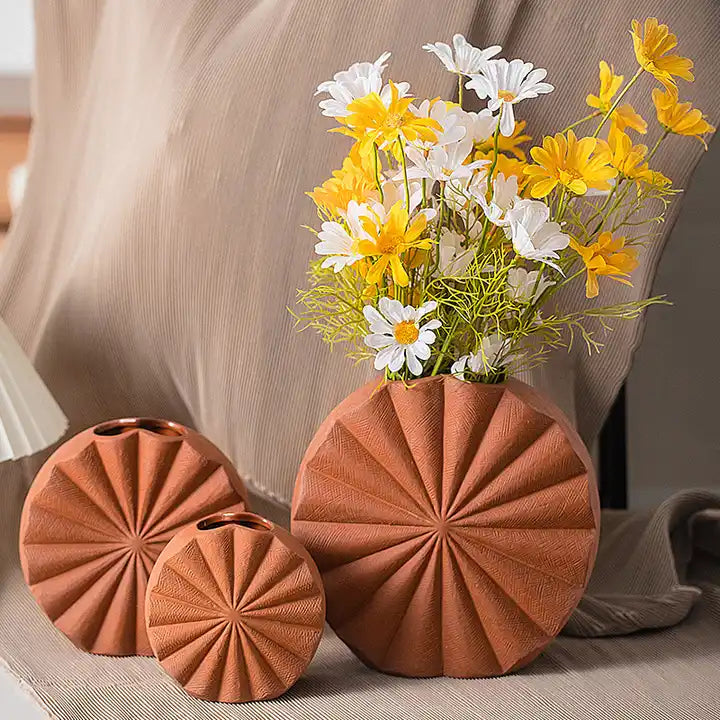 Red Clay Flower Vase Retro Ceramic Vase For Home Decor.