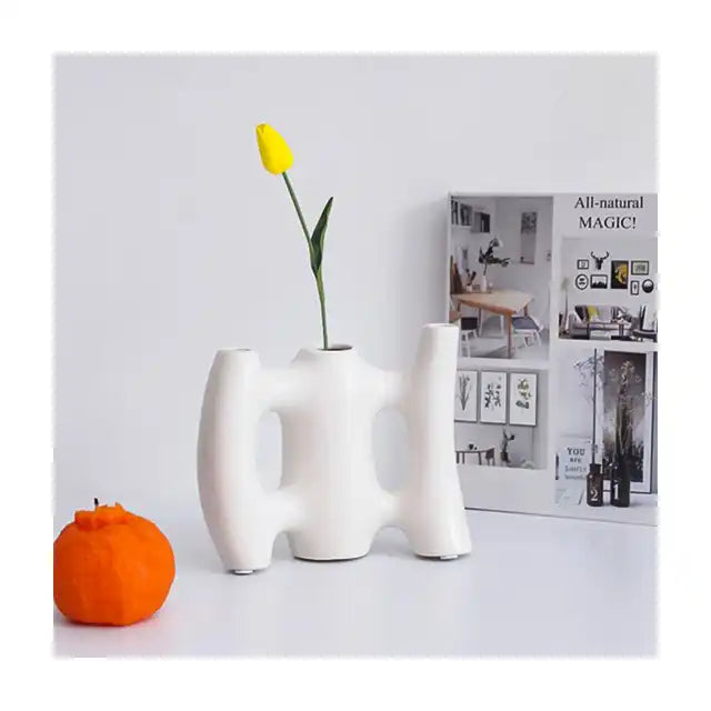 White Irregular Shape Ceramic Vase Porcelain fence Abstract  flower Vase.