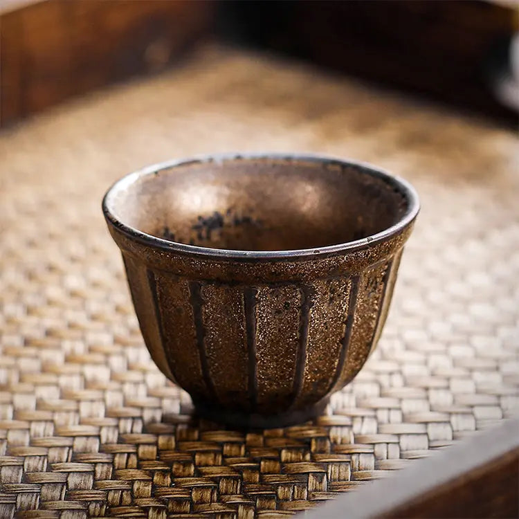 Set of 4 Japanese Retro Pottery Tea Cup with Custom Ceramic Retro Iron Glaze.