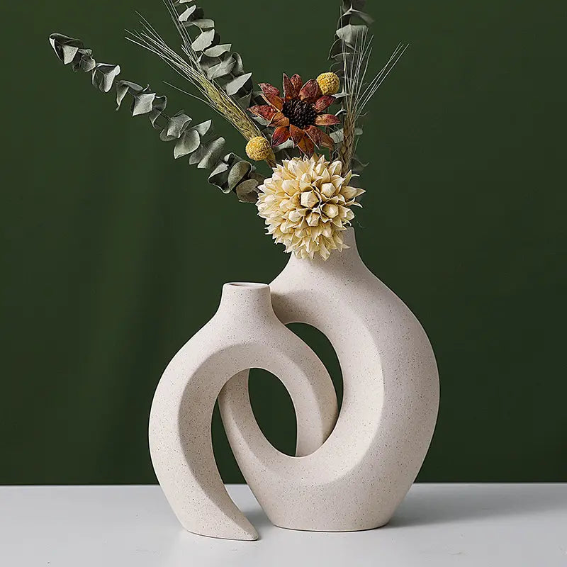 Unglazed Ceramic Vase Set. Pampas Grass Pot