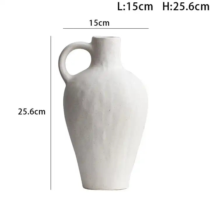 Handcrafted One-Ear Solid White Matte Nordic Vase: Modern Ins Style Design.