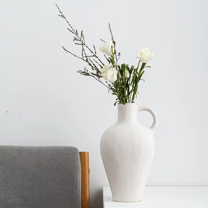 Handcrafted One-Ear Solid White Matte Nordic Vase: Modern Ins Style Design.