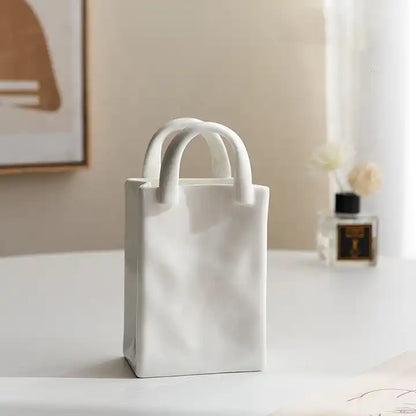 Bag White Ceramic Vase For Living Room Decorations.