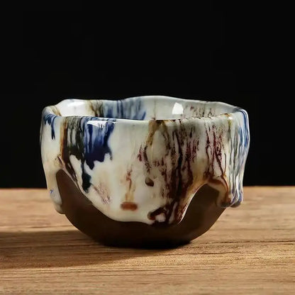 Handmade Japanese Style Ceramic Tea Cup with Ice Cracked Glaze.