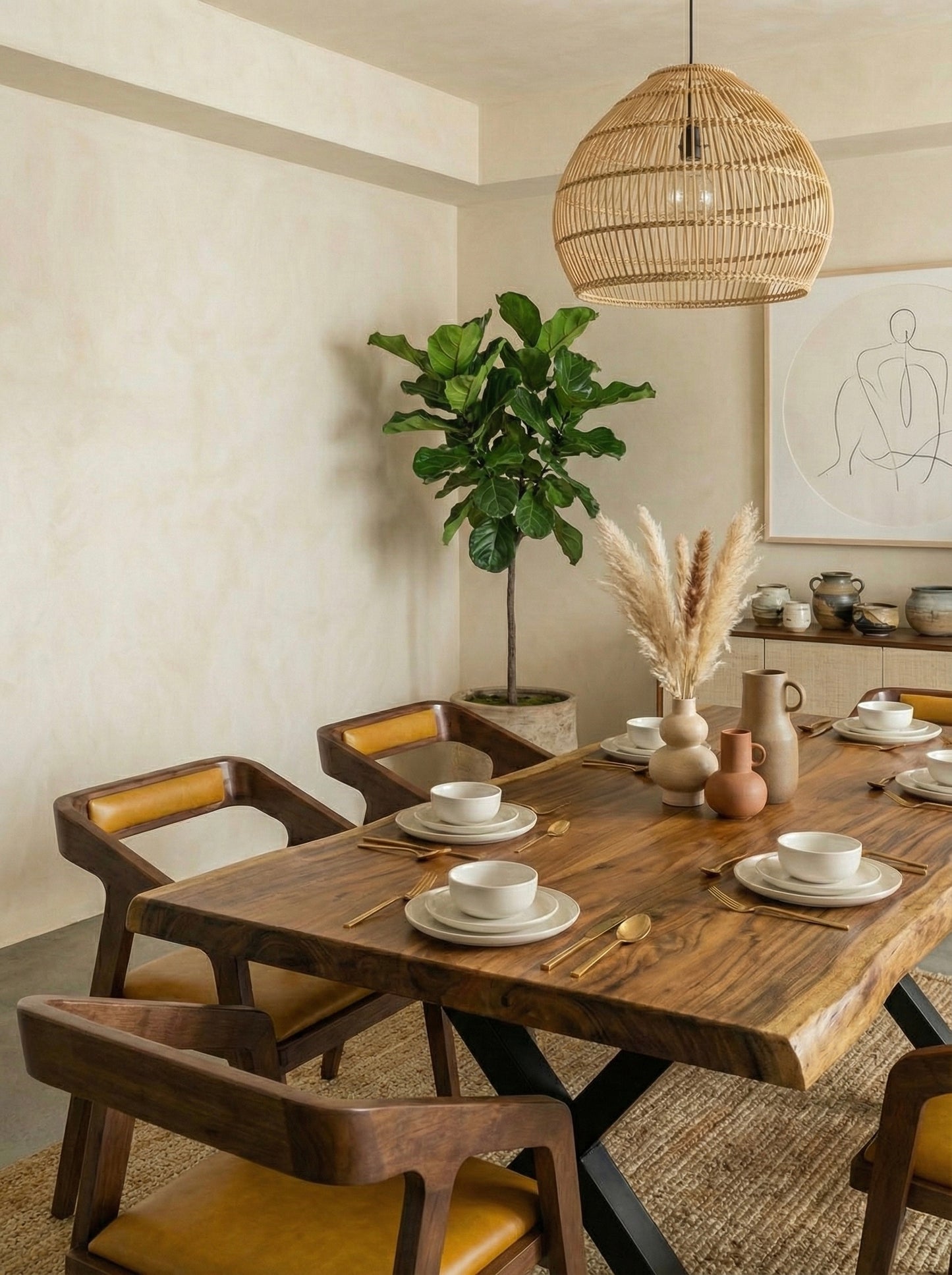 طاولة طعام كبيرة من الخشب الصلب بحافة حية - خشب سامان مع لمسة نهائية من البولي يوريثين، أرجل معدنية سوداء - مثالية للمنزل أو المطعم