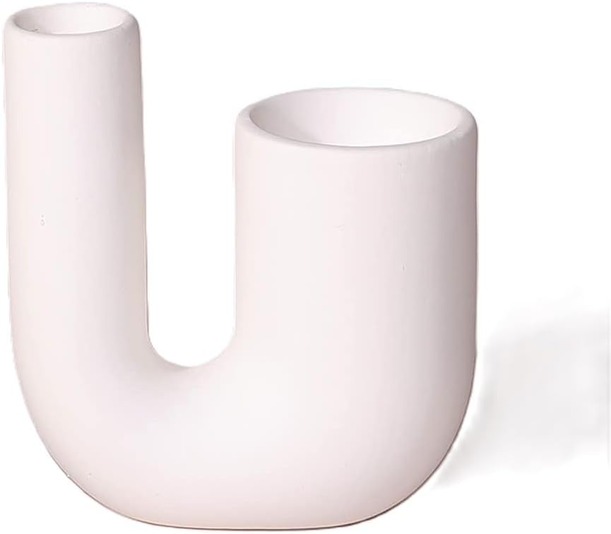 White Ceramic Candle Holder, Modern Aesthetics for Table Centerpiece and Fireplace Decor.