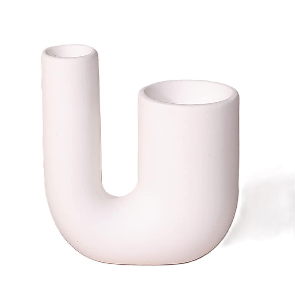 White Ceramic Candle Holder, Modern Aesthetics for Table Centerpiece and Fireplace Decor.