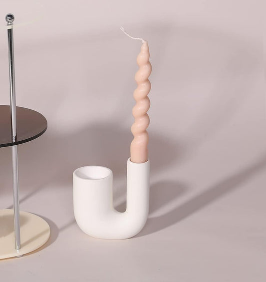 White Ceramic Candle Holder, Modern Aesthetics for Table Centerpiece and Fireplace Decor.