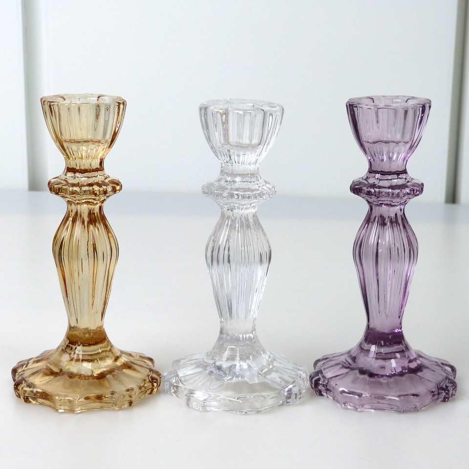 Glass Candlesticks vintage, Crystal  Pressed Glass Candlesticks for Weddings and Home Decor.