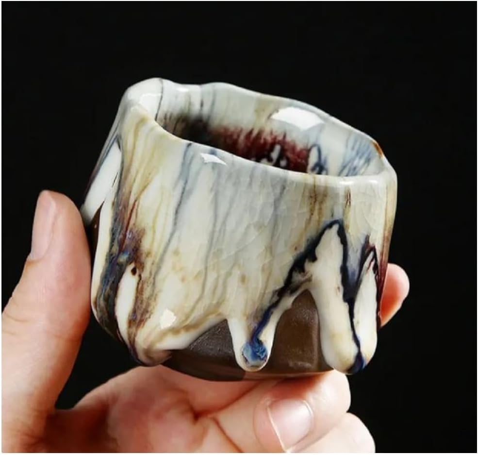 Handmade Japanese Style Ceramic Tea Cup with Ice Cracked Glaze.