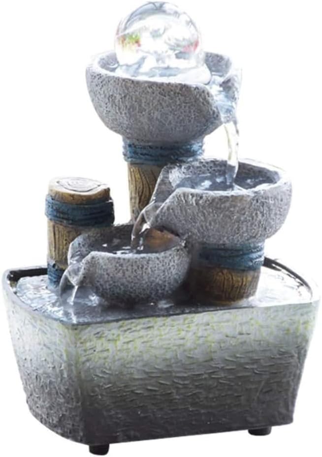 Indoor Rockery Desktop Mountain Waterfall Fountain with Rolling Ball Water Wheel.