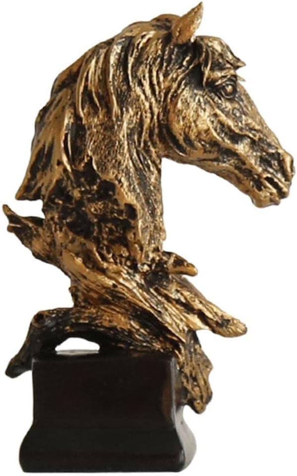 Gold Retro Horse Resin Sculpture, Luxurious Desktop Decoration and Timeless Art Piece.