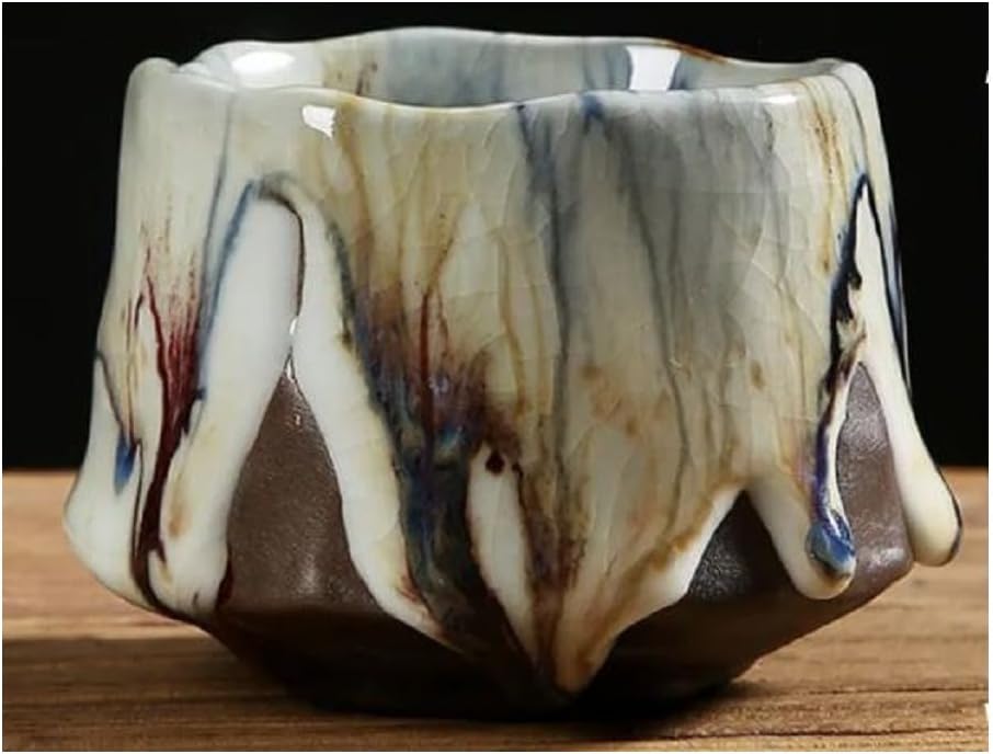 Handmade Japanese Style Ceramic Tea Cup with Ice Cracked Glaze.