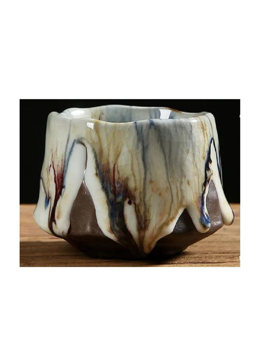 Handmade Japanese Style Ceramic Tea Cup with Ice Cracked Glaze.