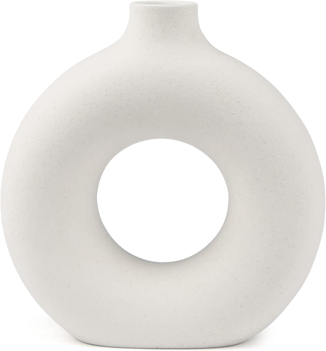 White Circular Ceramic Vase  Stylish Table Centerpiece for Home Decor.