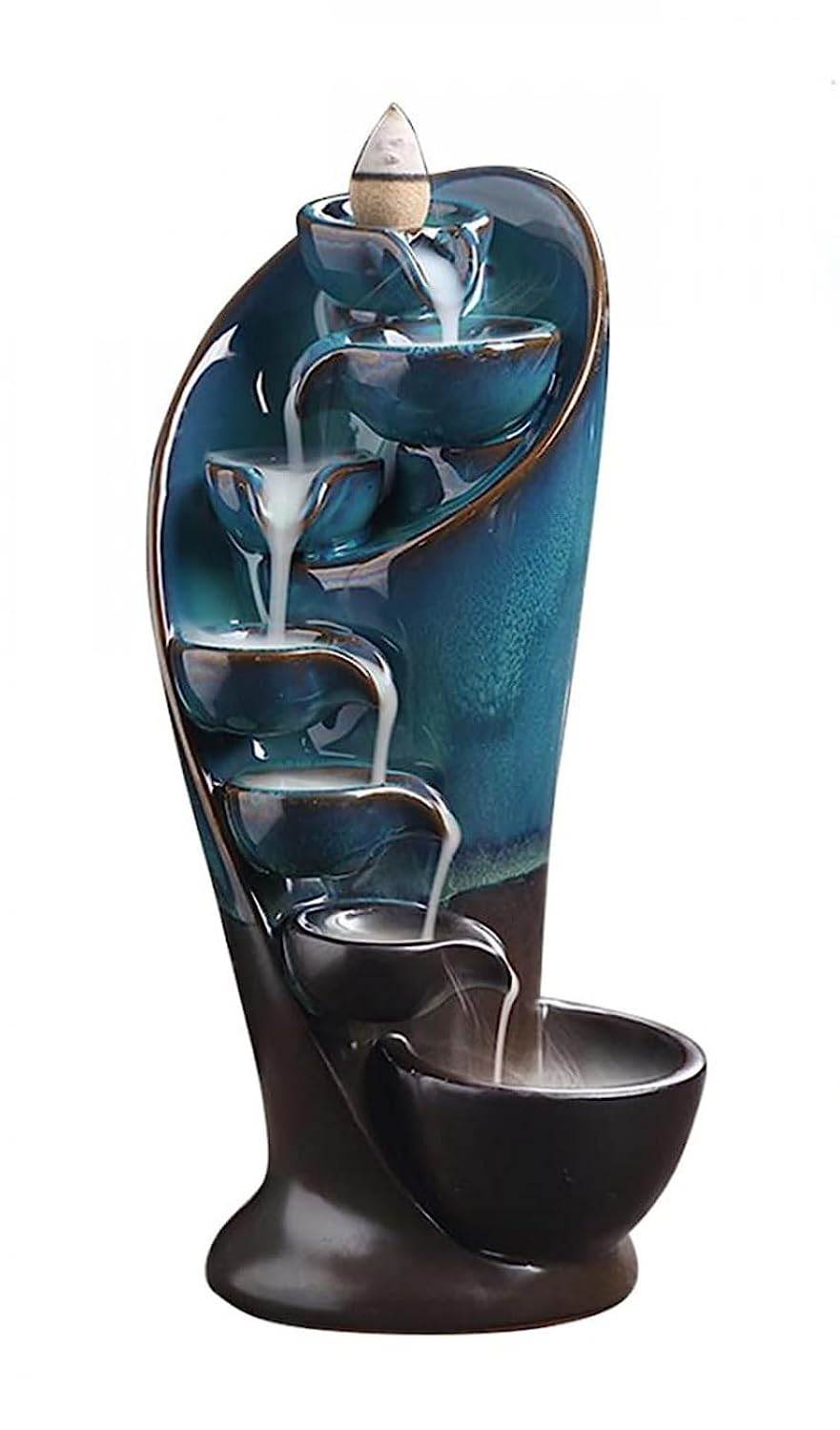 Polished Ceramic Backflow Incense Burner, Tranquil Incense Holder Waterfall.