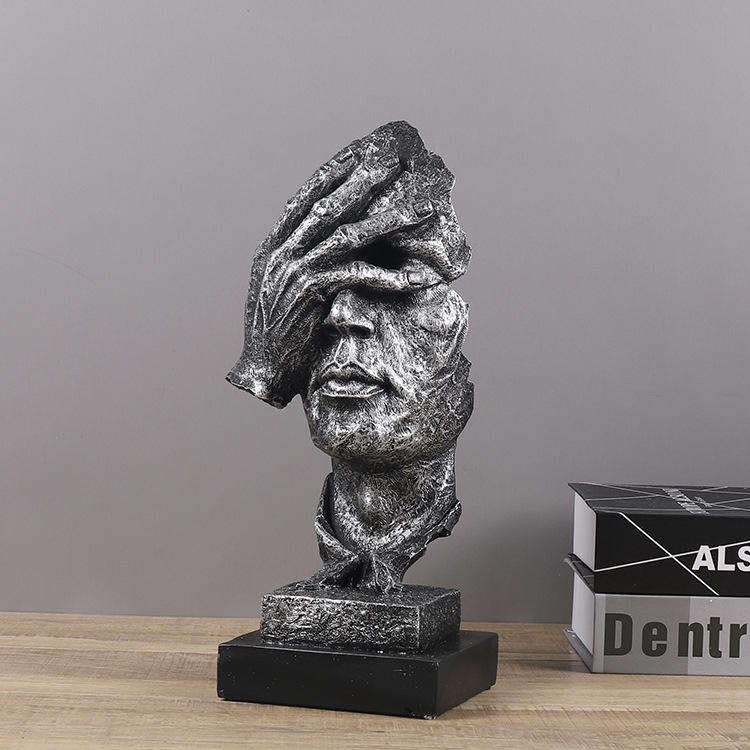 Abstract Thinker Figurine Sculptures: Nordic Art Crafts for Unique Office and Home Decor in silver.